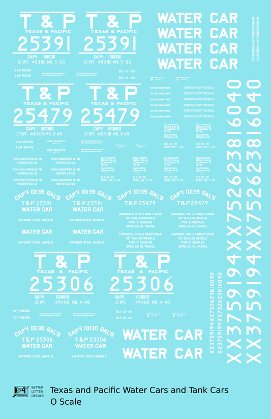 Texas and Pacific Water Car / Tank Car White