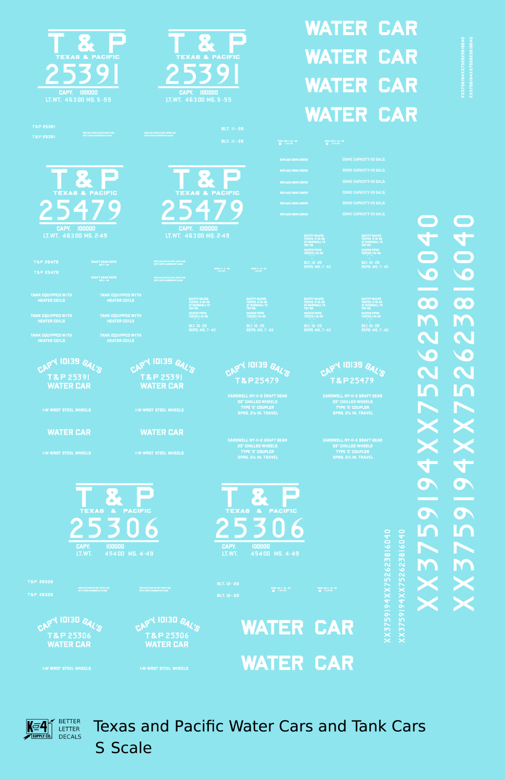 Texas and Pacific Water Car / Tank Car White