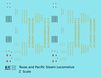 Texas and Pacific Steam Locomotive Dulux Gold  - Decal - Choose Scale