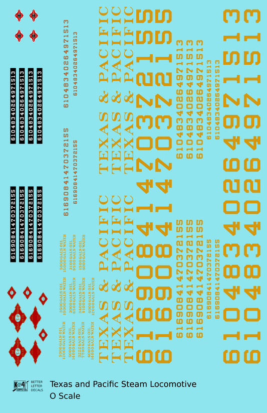 Texas and Pacific Steam Locomotive Dulux Gold  - Decal Sheet