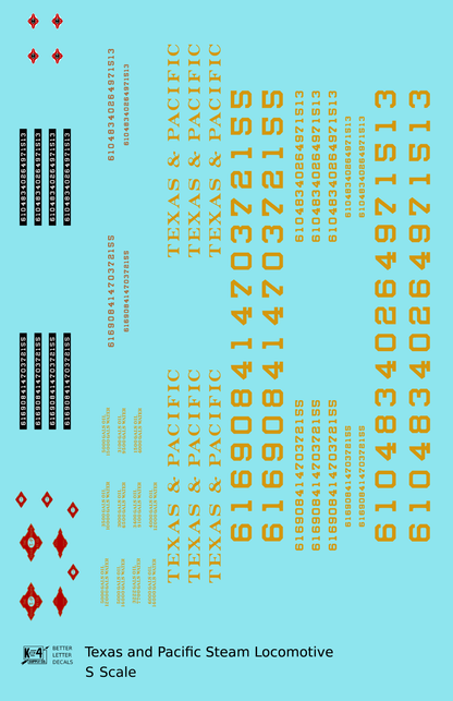 Texas and Pacific Steam Locomotive Dulux Gold  - Decal - Choose Scale