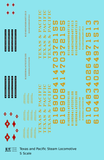 Texas and Pacific Steam Locomotive Dulux Gold  - Decal - Choose Scale