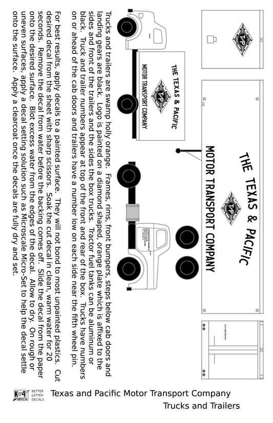 Texas and Pacific Box Truck, Tractor and Semi Trailer Black and Red  - Decal