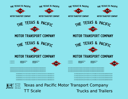 Texas and Pacific Box Truck, Tractor and Semi Trailer Black and Red  - Decal - Choose Scale