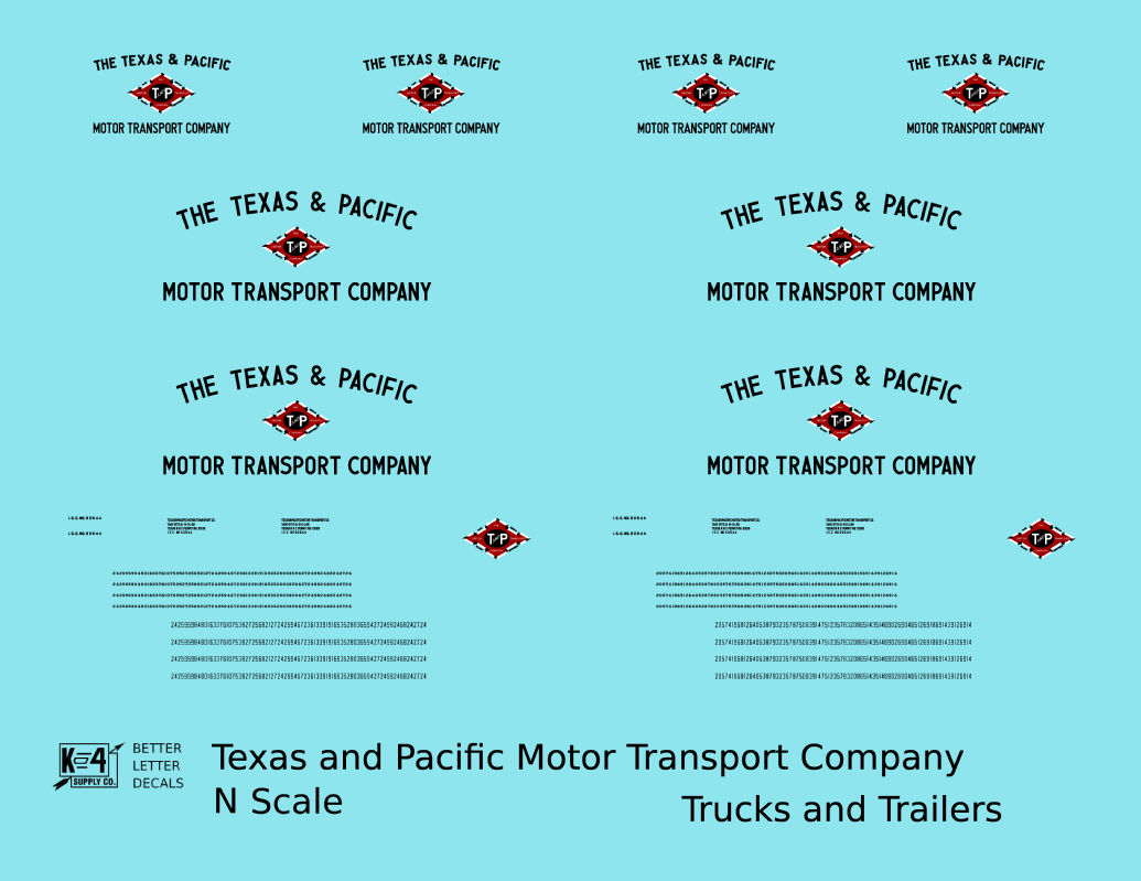 Texas and Pacific Box Truck, Tractor and Semi Trailer Black and Red  - Decal - Choose Scale