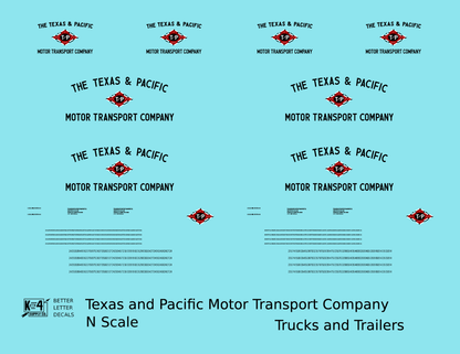Texas and Pacific Box Truck, Tractor and Semi Trailer Black and Red  - Decal - Choose Scale