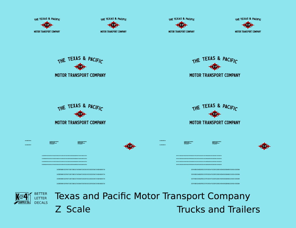 Texas and Pacific Box Truck, Tractor and Semi Trailer Black and Red  - Decal - Choose Scale