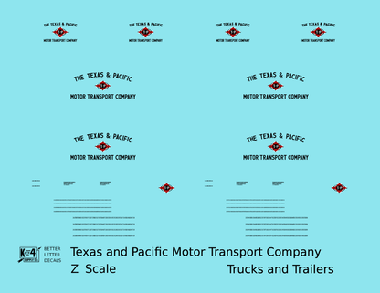 Texas and Pacific Box Truck, Tractor and Semi Trailer Black and Red  - Decal - Choose Scale