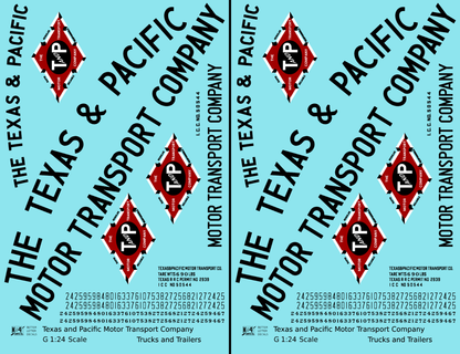 Texas and Pacific Box Truck, Tractor and Semi Trailer Black and Red  - Decal - Choose Scale