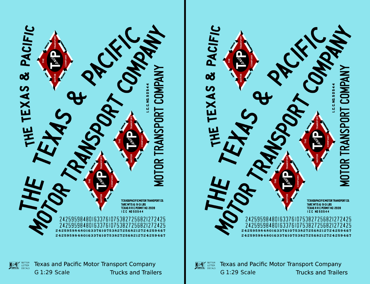 Texas and Pacific Box Truck, Tractor and Semi Trailer Black and Red  - Decal - Choose Scale