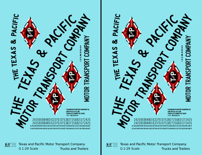 Texas and Pacific Box Truck, Tractor and Semi Trailer Black and Red  - Decal - Choose Scale
