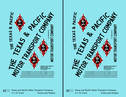 Texas and Pacific Box Truck, Tractor and Semi Trailer Black and Red  - Decal - Choose Scale