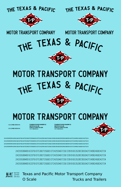 Texas and Pacific Box Truck, Tractor and Semi Trailer Black and Red  - Decal Sheet