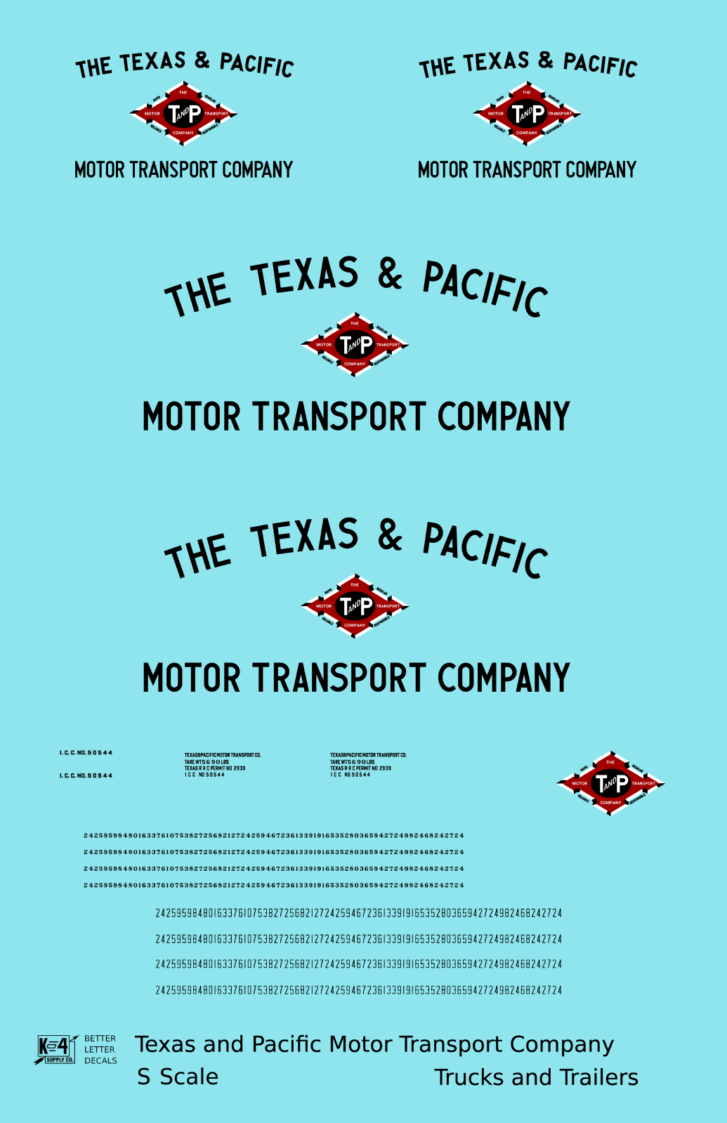 Texas and Pacific Box Truck, Tractor and Semi Trailer Black and Red  - Decal - Choose Scale