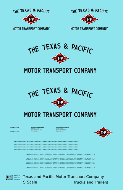 Texas and Pacific Box Truck, Tractor and Semi Trailer Black and Red  - Decal - Choose Scale