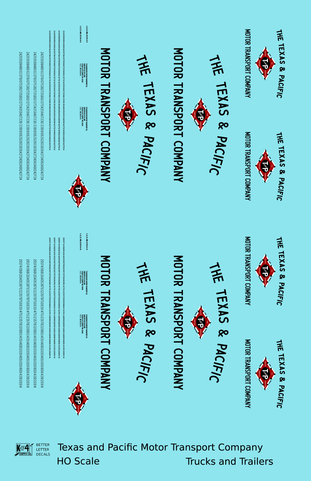 Texas and Pacific Box Truck, Tractor and Semi Trailer Black and Red  - Decal - Choose Scale