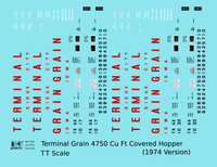 Terminal Grain Corp TRGX 4750 Cu Ft Covered Hopper Red 1974 Version - Decal - Choose Scale