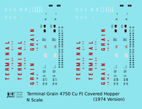 Terminal Grain Corp TRGX 4750 Cu Ft Covered Hopper Red 1974 Version - Decal - Choose Scale