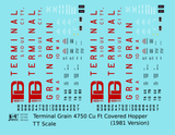 Terminal Grain Corp TRGX 4750 Cu Ft Covered Hopper Red 1981 Version - Decal - Choose Scale