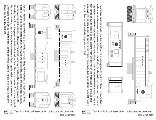 TRRA Terminal Railroad Assn Of St Louis Diesel Locomotives and Cabooses White  - Decal