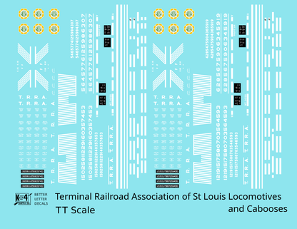 TRRA Terminal Railroad Assn Of St Louis Diesel Locomotives and Cabooses White  - Decal - Choose Scale