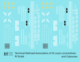 TRRA Terminal Railroad Assn Of St Louis Diesel Locomotives and Cabooses White  - Decal - Choose Scale