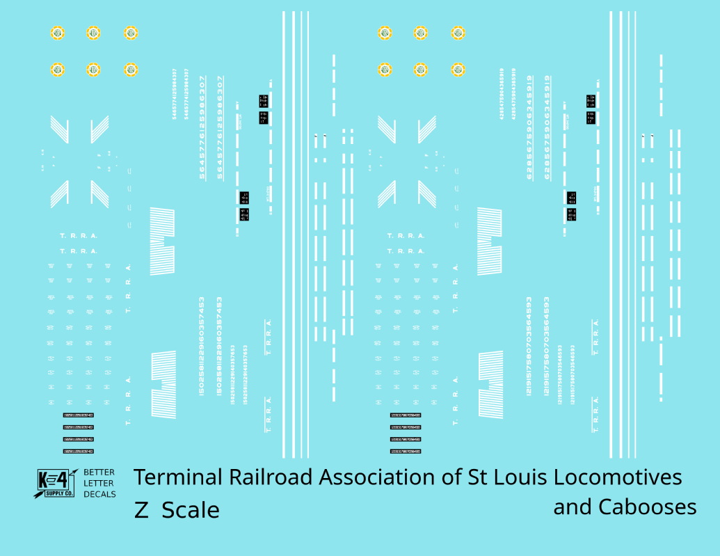 TRRA Terminal Railroad Assn Of St Louis Diesel Locomotives and Cabooses White  - Decal - Choose Scale