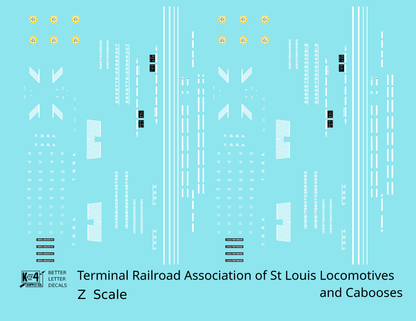 TRRA Terminal Railroad Assn Of St Louis Diesel Locomotives and Cabooses White  - Decal - Choose Scale