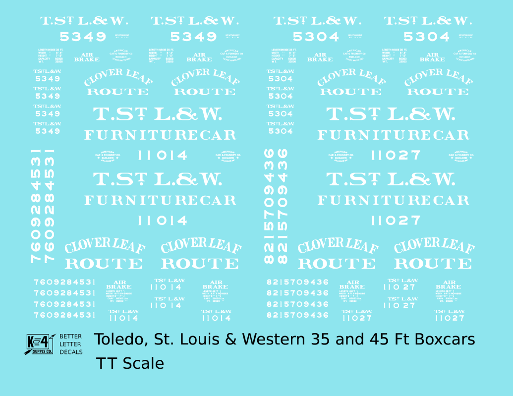 Toledo, St Louis and Western 35 / 45 Ft Wood Boxcar White Clover Leaf Route