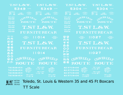 Toledo, St Louis and Western 35 / 45 Ft Wood Boxcar White Clover Leaf Route
