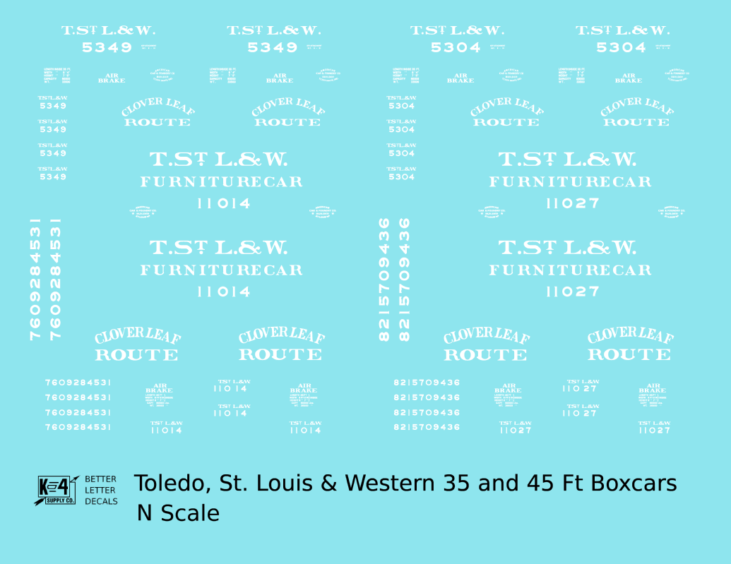 Toledo, St Louis and Western 35 / 45 Ft Wood Boxcar White Clover Leaf Route