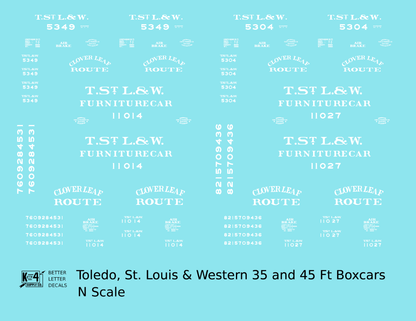 Toledo, St Louis and Western 35 / 45 Ft Wood Boxcar White Clover Leaf Route
