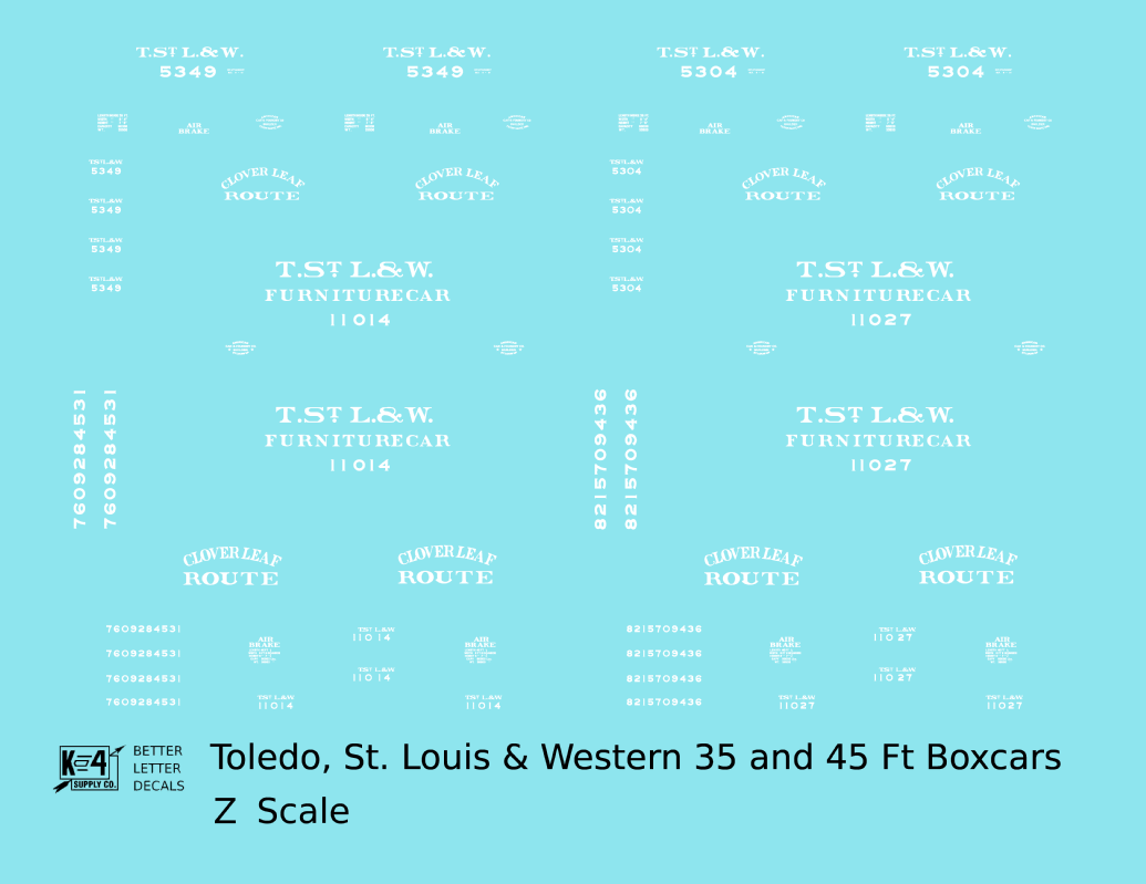 Toledo, St Louis and Western 35 / 45 Ft Wood Boxcar White Clover Leaf Route
