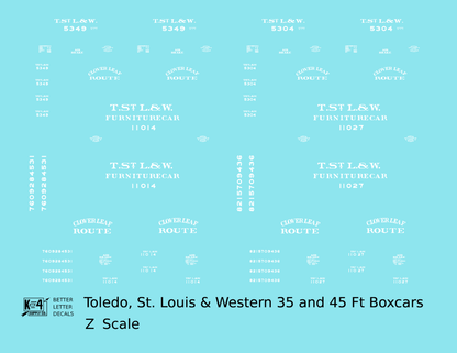 Toledo, St Louis and Western 35 / 45 Ft Wood Boxcar White Clover Leaf Route