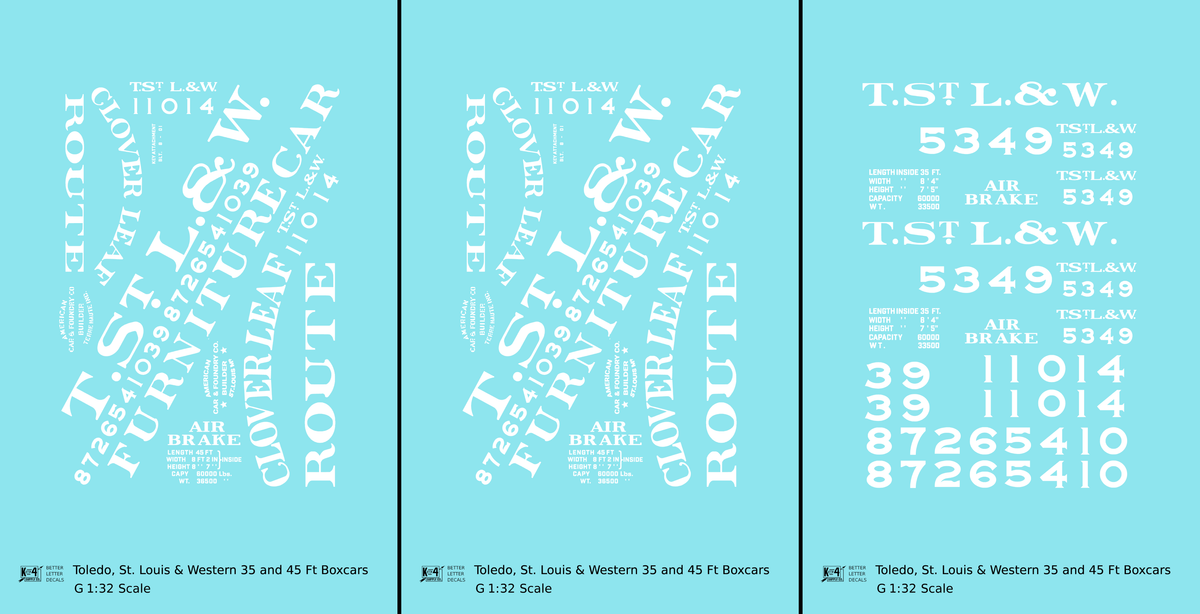 Toledo, St Louis and Western 35 / 45 Ft Wood Boxcar White Clover Leaf Route