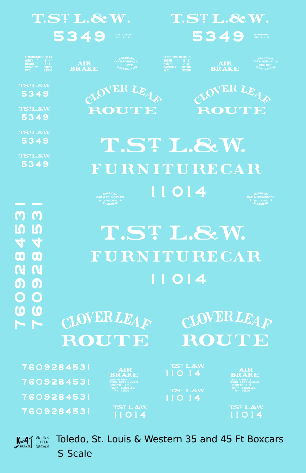 Toledo, St Louis and Western 35 / 45 Ft Wood Boxcar White Clover Leaf Route