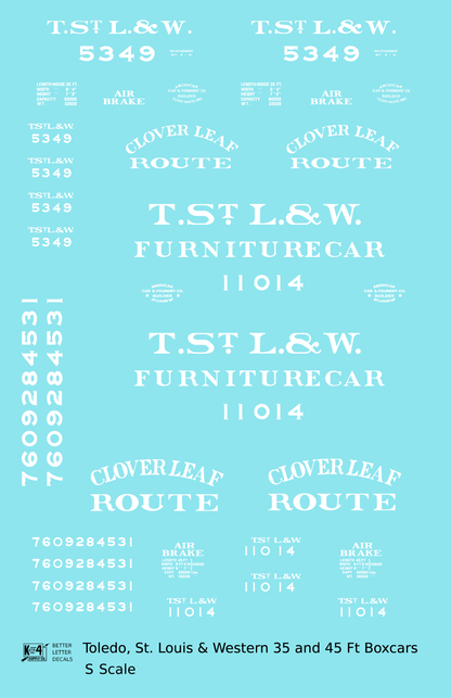 Toledo, St Louis and Western 35 / 45 Ft Wood Boxcar White Clover Leaf Route