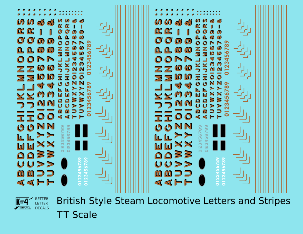 British Steam Locomotive Letters and Stripes  Gold With Black Shadow