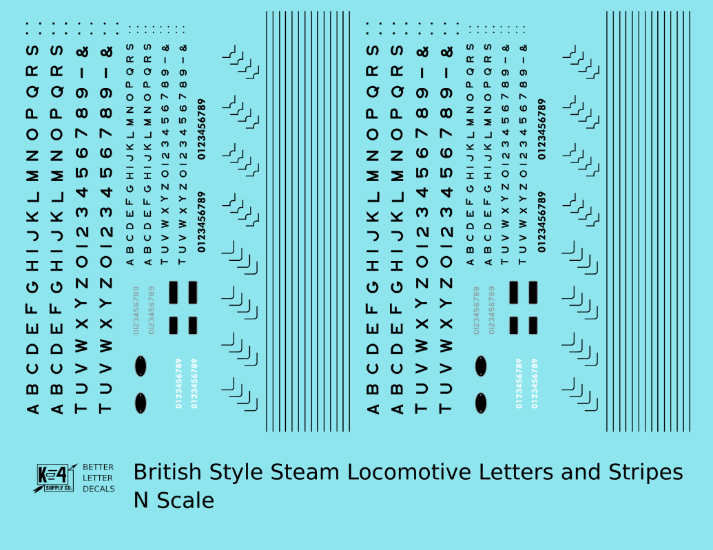 British Steam Locomotive Letters and Stripes  Black