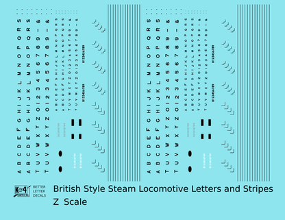 British Steam Locomotive Letters and Stripes  Black