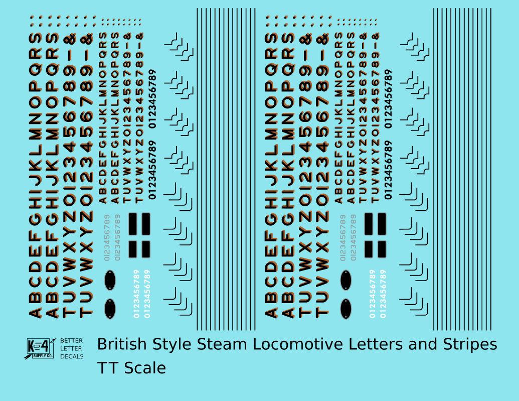 British Steam Locomotive Letters and Stripes  Black With Gold Shadow