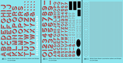British Steam Locomotive Letters and Stripes  Silver With Red Shadow