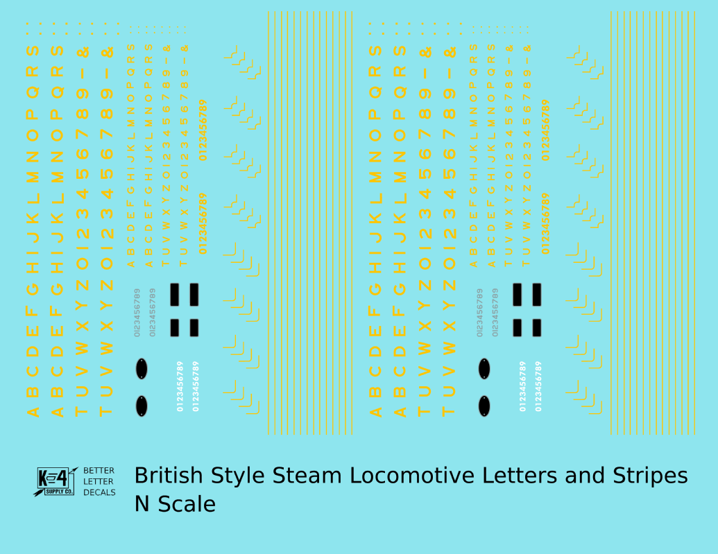 British Steam Locomotive Letters and Stripes  Black With Yellow Shadow