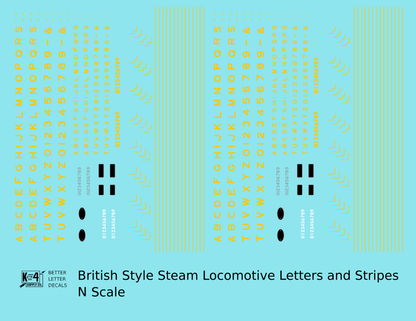 British Steam Locomotive Letters and Stripes  Black With Yellow Shadow