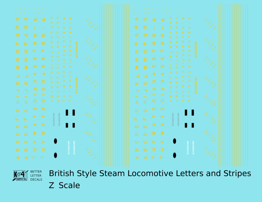 British Steam Locomotive Letters and Stripes  Black With Yellow Shadow