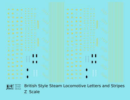 British Steam Locomotive Letters and Stripes  Black With Yellow Shadow