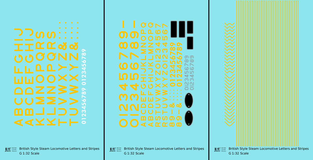 British Steam Locomotive Letters and Stripes  Black With Yellow Shadow