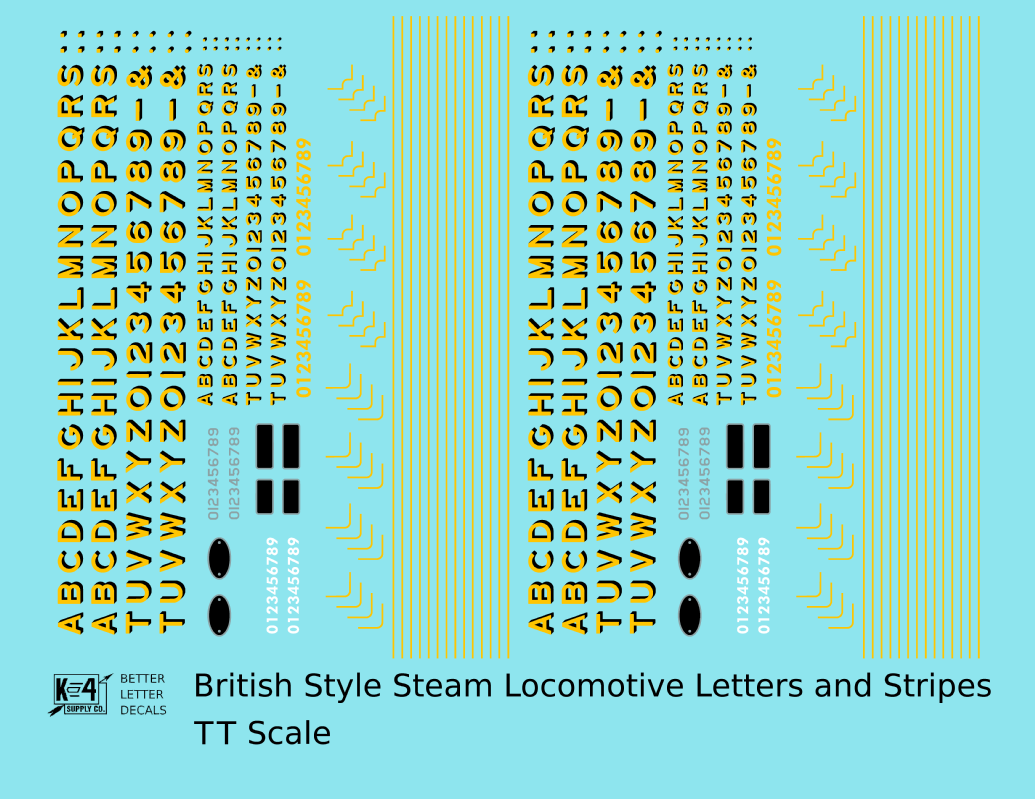 British Steam Locomotive Letters and Stripes  Yellow With Black Shadow