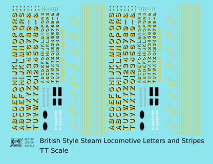 British Steam Locomotive Letters and Stripes  Yellow With Black Shadow