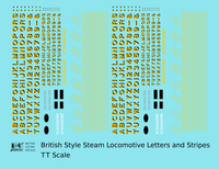 British Steam Locomotive Letters and Stripes  Yellow With Black Shadow  - Decal - Choose Scale